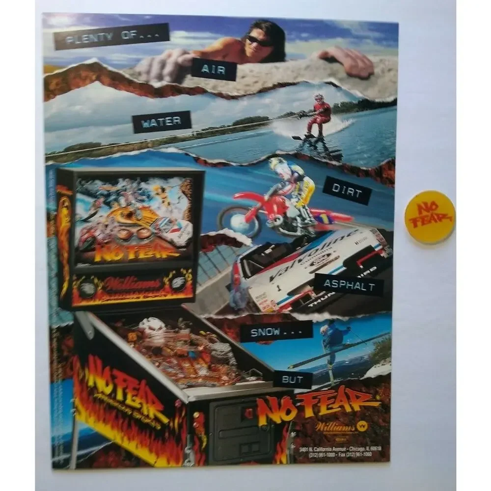 No Fear Pinball Machine FLYER + NOS Plastic Promo FOB Game Logo Original 1995 - Picture 4 of 4